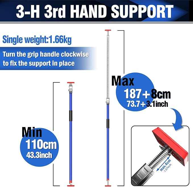 3-H Truck Cargo Bar, 43"-77" Adjustable Support Pole All Metal,Cabinet Jack,Truck Bed Divider with Self-Locking Spring Ratchet - Load Lock Bar for Vans, SUVs & Trucks,Blue,1pc