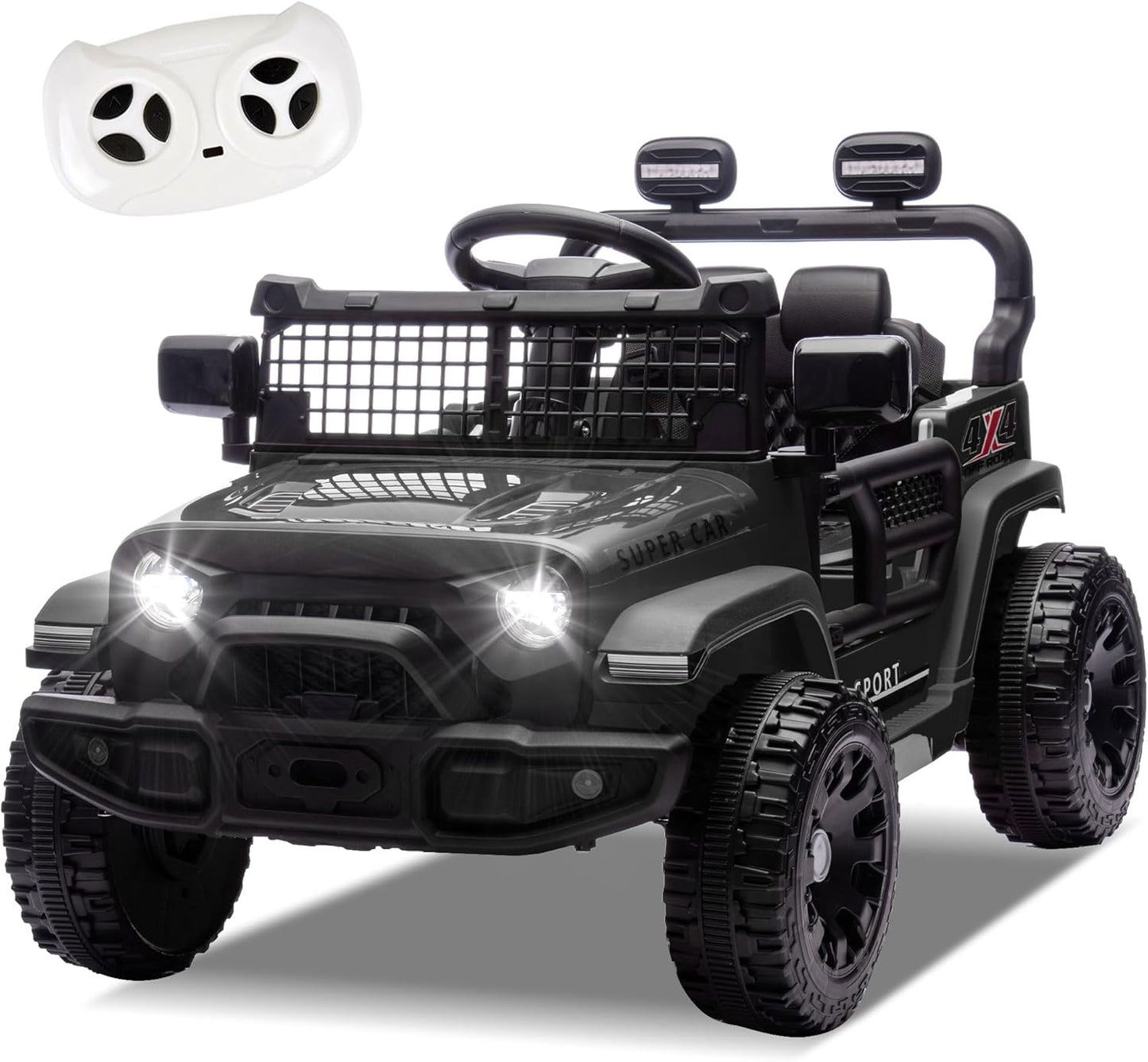 24V Ride on Toys with Parents Control, Ride on Truck Car with Four-Wheel Suspension, Electric Vehicles for Kids, Power Display, Bluetooth, MP3, Music, LED Headlight, 1.86-3.11MPH (Black) - AutoBay