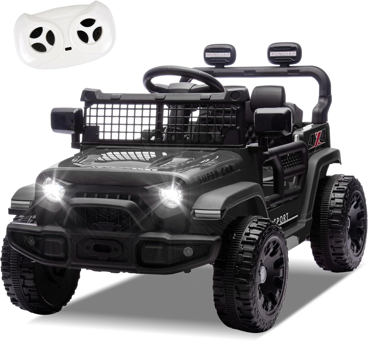 24V Ride on Toys with Parents Control, Ride on Truck Car with Four-Wheel Suspension, Electric Vehicles for Kids, Power Display, Bluetooth, MP3, Music, LED Headlight, 1.86-3.11MPH (Black) - AutoBay
