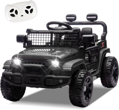 24V Ride on Toys with Parents Control, Ride on Truck Car with Four-Wheel Suspension, Electric Vehicles for Kids, Power Display, Bluetooth, MP3, Music, LED Headlight, 1.86-3.11MPH (Black) - AutoBay