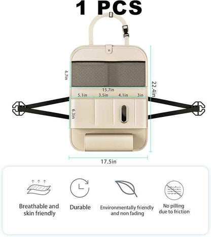 Car Seat Organizers,Multi-functional Back Seat Protectors, Storage Pouches, Child kicking prevention and Tray Holders (for Cars, Kids, Seat Back and Rear Seats) (Beige, 1 Pcs)