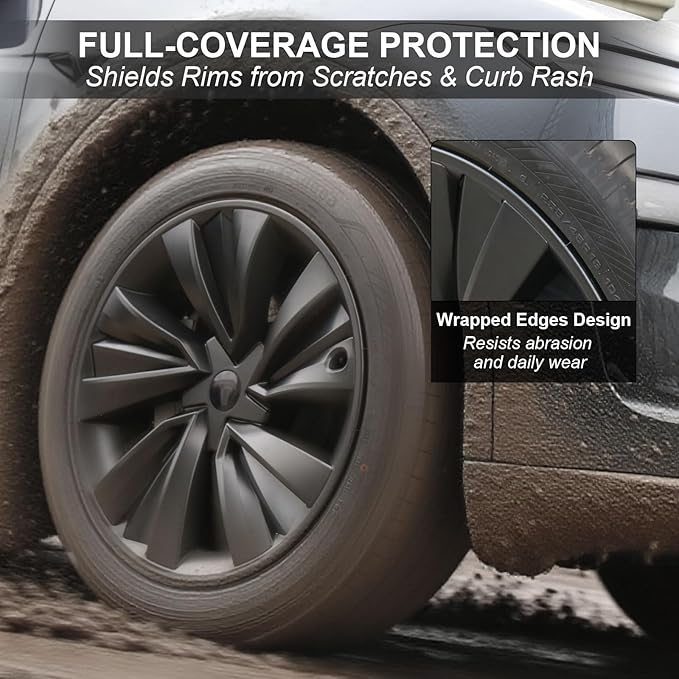 19 Inch Wheel Covers for Tesla Model Y Juniper 2025 2026, Matte Black Spiral Hubcaps Wheel Rim Protectors with Center Caps for Model Y Juniper Accessories, Seamless Fit, Sporty Style