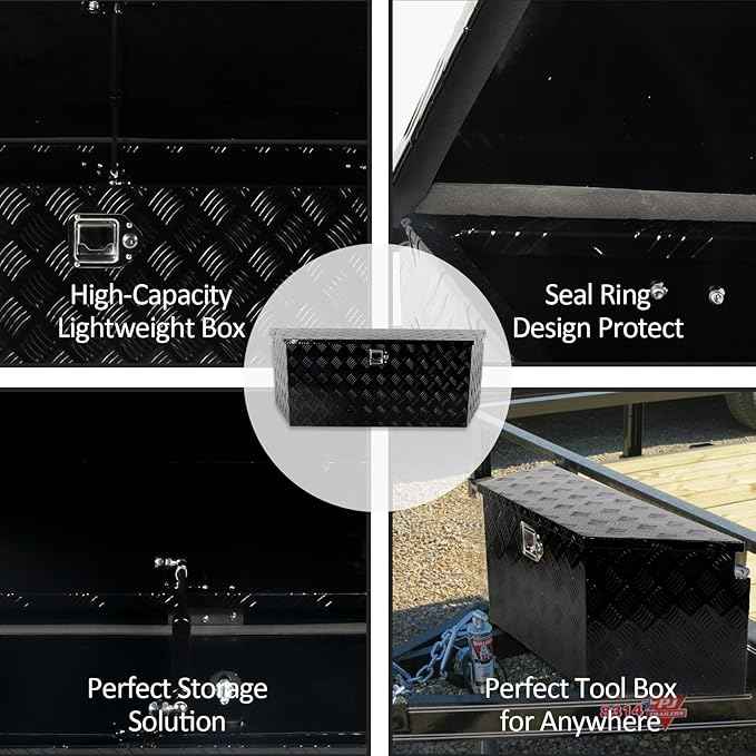 49 Inch Aluminum Trailer Tongue Tool Box 5 Bar Tread Wide Utility ToolBox for Pick Up Truck RV Storage Organizer Tool Box with Lock and Keys - 49"X15"X18.5" Black