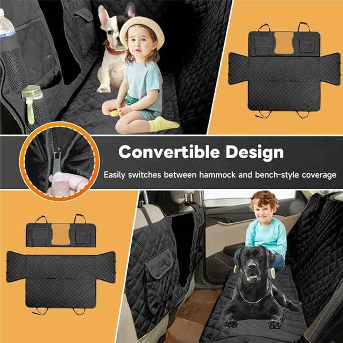 Dog Car Seat Cover for Back Seat, Dog Hammock for Car, Waterproof Backseat Cover for Dogs in Car SUV & Truck, with Mesh Window and Multiple Pockets