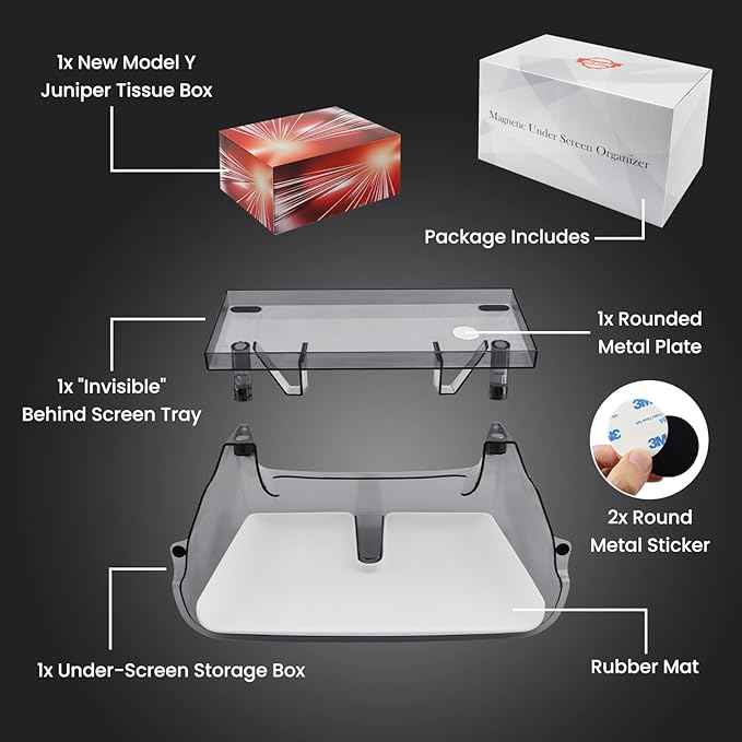 Model Y Juniper Under Screen Storage Organizer 2025-2026/Model 3 Highland 2024-2026, Center Console Organizer Tray Tissue Holder for Tesla Model Y Juniper Accessories, White