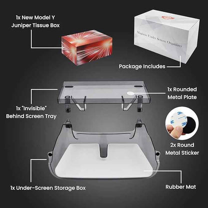 Model Y Juniper Under Screen Storage Organizer 2025-2026/Model 3 Highland 2024-2026, Center Console Organizer Tray Tissue Holder for Tesla Model Y Juniper Accessories, White