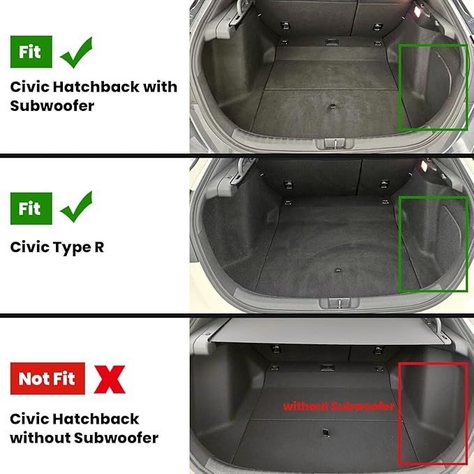 LASFIT Floor Mats & Trunk Mat for 11th Gen Honda Civic Hatchback(Not for Hybrid) 2026 2025 2024 2023 2022, All Weather Custom Fit TPE Car Floor Liners,1st & 2nd Row & Trunk Liner (Fit with Subwoofer)