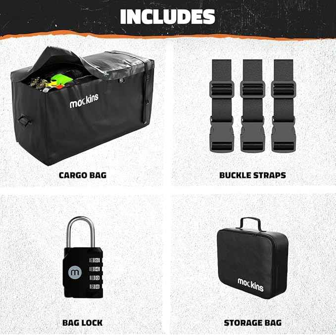 Mockins 25 CuFt All-Weather Trailer Hitch Cargo Carrier Bag | 60"x24"x31" Versatile Truck Bed Waterproof Storage & Cargo Bag for Hitch Carrier | Vehicle Soft-Shell Carriers w/Straps, Lock & Carry Bag