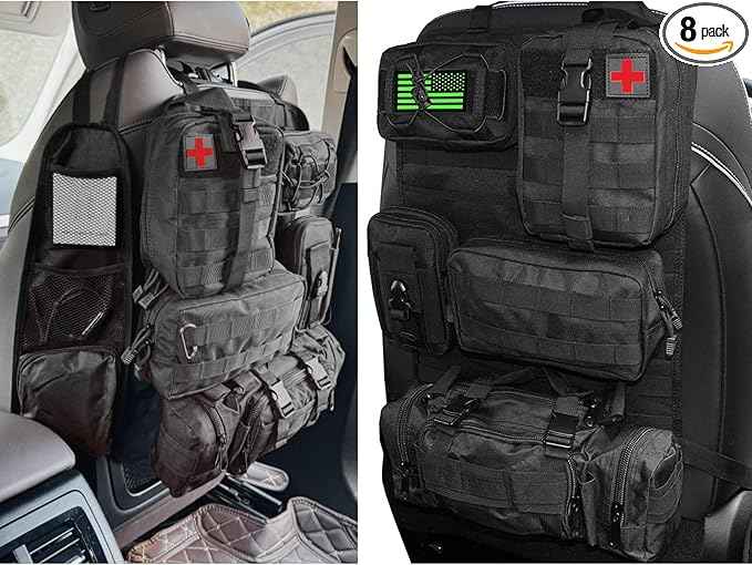 7 PACK Tactical Seat back organizer Truck organizer With 6 Detachable Pouches Universal For Car Truck Ford Jeep Military-Grade Heavier Panels With Multi-functional Packs (Black)