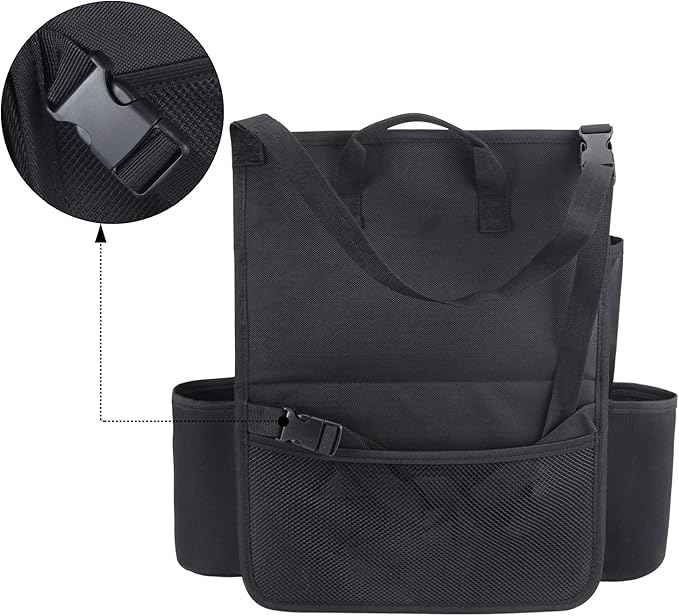 LUXJA Car Front Seat Organizer with Laptop and Tablet Storage Pockets, Car Seat Organizer with Back Adjustable Straps, Black