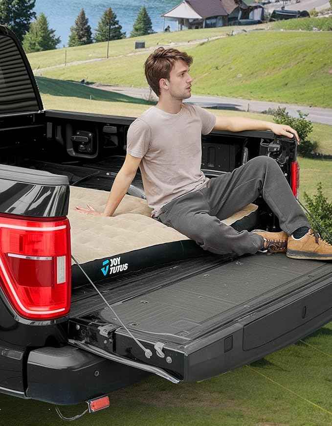 JOYTUTUS Truck Bed Air Mattress for 6.0-6.3Ft, Compact Regular Truck Beds,Anti-Leakage, with Air Pump&2 Pillows, Inflatable Pickup Mattress,Compatible with Tacoma&Ranger&Frontier,Camel&Black