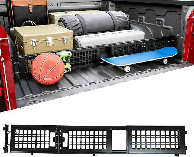 60"-70" Adjustable Truck Bed Divider for Full Size Truck, Cargo Divider for Pickup Truck Bed, MOLLE Panel, Fits Ford F150 Chevy Silverado Gmc Sierra Toyota Jeep Powder Coated Carbon Steel No Drilling