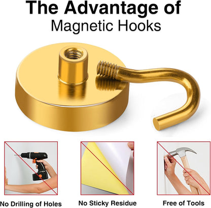 MIKEDE Magnetic Hooks,150LB Heavy Duty Magnets with Hook, Super Strong Magnets Neodymium Extra Strength Hooks for Hanging, Magnetic Hanger for Cruise(Yellow, 10 Pack)