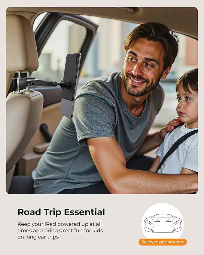 KU XIU Magnetic iPad Holder for Car Headrest,Backseat Tablet Car Mount for for iPad Pro 12.9, iPad Air 13 M2/M3, Road Trip Essentials for Kids, Tablet Car Holder for iPad Pro 12.9 3rd/4th/5th/6th