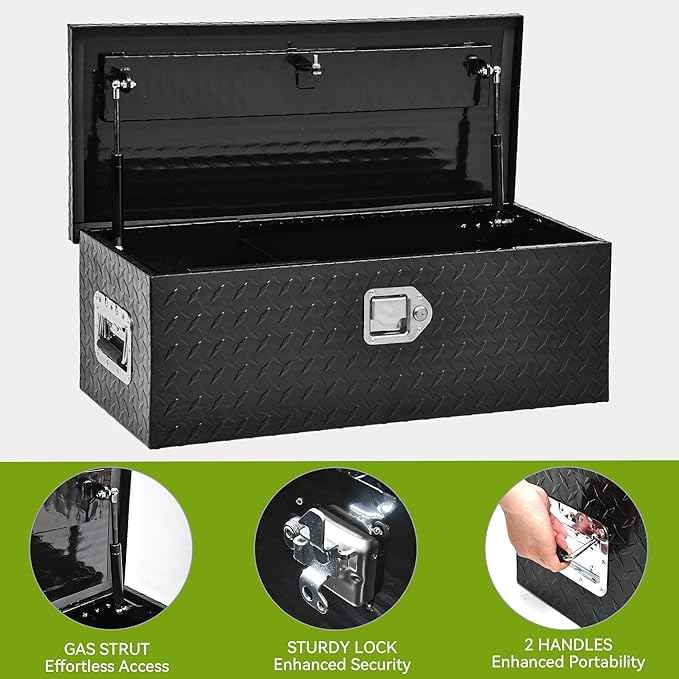 AUTOSAVER88 30 Inch Truck Bed Tool Box, Heavy Duty Aluminum Diamond Plate Tool Box Chest, Waterproof Chest Storage Box with Sliding Shelf and Lock for Trucks, Trailers, RVs, Warehouses