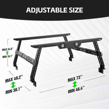 Adjustable 16-24.8" High Truck Bed Racks with 2 Led Light Compatible for Tacoma/Silverado/Sierra/Ram/Tundra/Titan/Frontier/Canyon/Gladiator JT/Ford F-Series, Ladder Cargo Rack