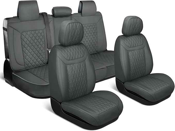 Elite Edition Napa Leather Seat Covers Full Set – Gray Car Seat Covers Front Seats and Back Car Seat Protector, Waterproof and Universal Fit for Most Small to Medium Autos, Trucks & SUVs