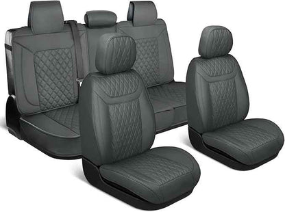 Elite Edition Napa Leather Seat Covers Full Set – Gray Car Seat Covers Front Seats and Back Car Seat Protector, Waterproof and Universal Fit for Most Small to Medium Autos, Trucks & SUVs
