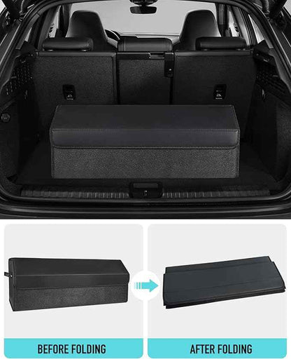 Car Organizers for Trunk for Suv Sedan, Leather Storage Box,Extra Large,Magnetic Lid,Collapsible and Adjustable, S004, Black