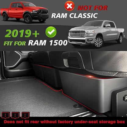 Under Seat Storage Box for Dodge Ram 1500 2025 2019-2024 Crew Cab Accessories Custom Fit Detachable Rear Underseat Organizer (No for Classic and Trim w/o Factory Under-seat Storage)