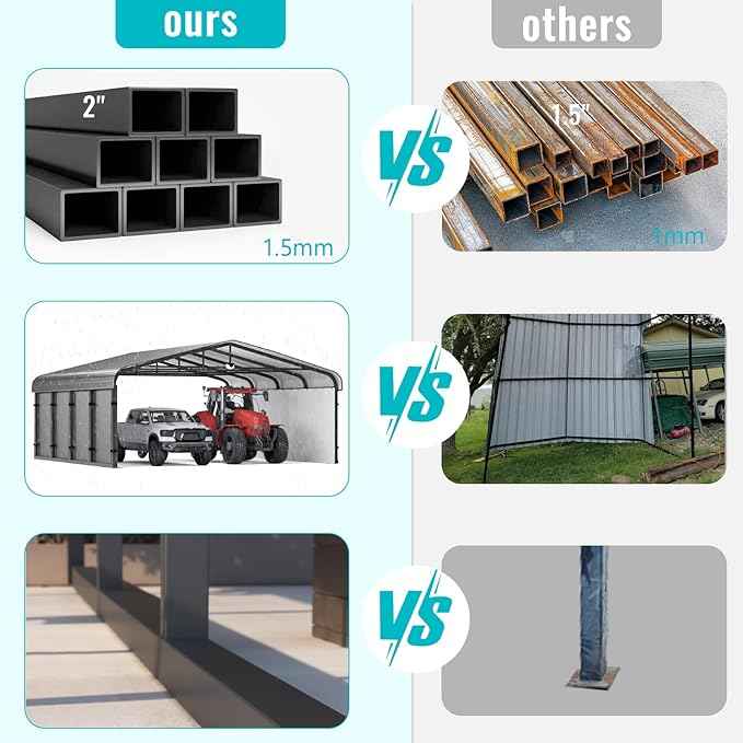 Metal Carport 20x20,Car Port Heavy Duty Metal for Snow,Car Tent Garage with Galvanized Metal Roof,Outdoor Two Car Carports All Weather