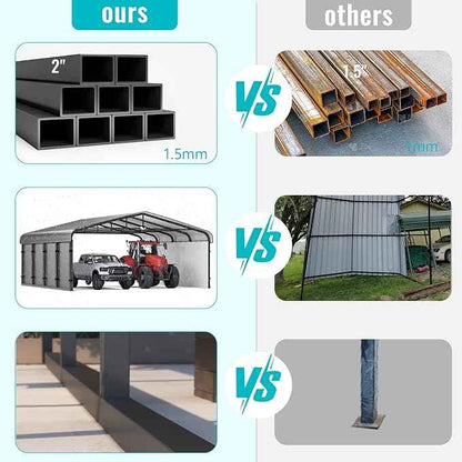 Metal Carport 20x20,Car Port Heavy Duty Metal for Snow,Car Tent Garage with Galvanized Metal Roof,Outdoor Two Car Carports All Weather