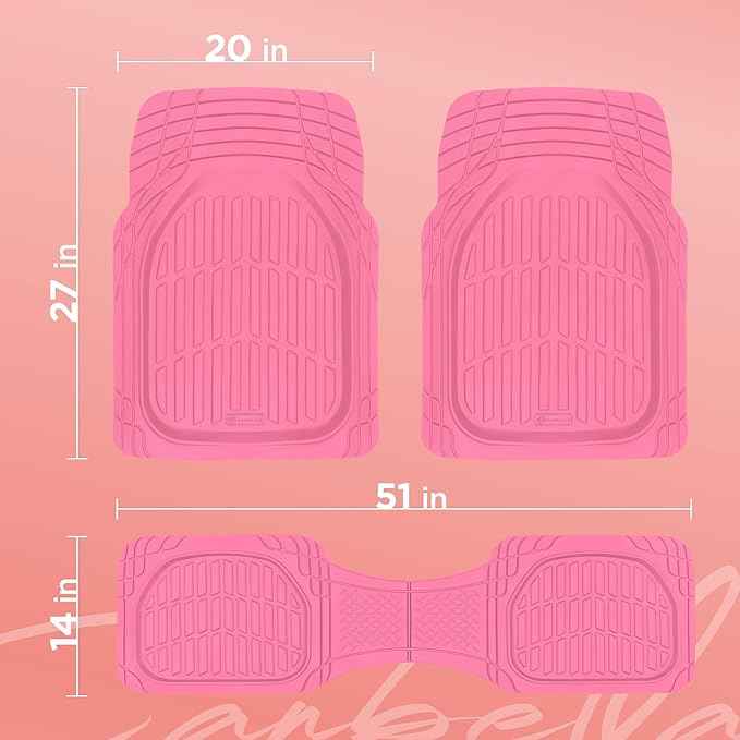 CARBELLA Rubber 4-Piece Pink Car Floor Mats - Universal Trim To Fit All Weather Champagne Pink Car Accessories - Girl Car Accessories for Women & Cute Car Mats for Women, Girly Car Decor, Truck, & SUV