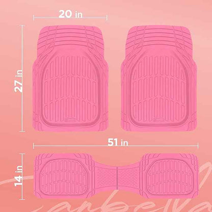 CARBELLA Rubber 4-Piece Pink Car Floor Mats - Universal Trim To Fit All Weather Champagne Pink Car Accessories - Girl Car Accessories for Women & Cute Car Mats for Women, Girly Car Decor, Truck, & SUV