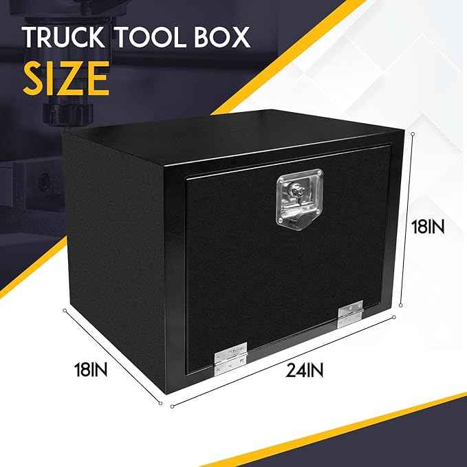 24 Inch Underbody Steel Truck Tool Box with T-Handle Latch Flatbed Underbody Tool Box Storage Box for Trailer Heavy Duty Truck Bed Storage Organizer Chest Black(18” x 18” x 24”)