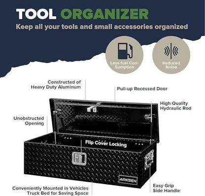 ARKSEN 39 x 13 x 10 Inch Diamond Plate Truck Bed Tool Box, Heavy Duty Waterproof Aluminum Toolboxes Storage Chest with Side Handle & Lock for Pickup Truck Bed, RV & Trailer – Black