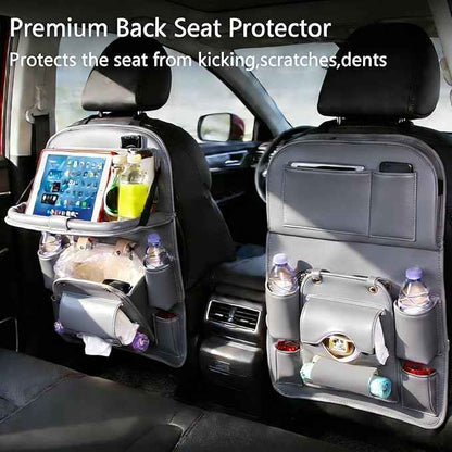 Car Seat Organizer, Multifunctional Backseat Protector Mat, Storage Bag and Tray Rack, Trash Storage (Suitable for Cars, Children, Back of Seats, and Rear Seats) (Gray, Leather 1-Piece Set)