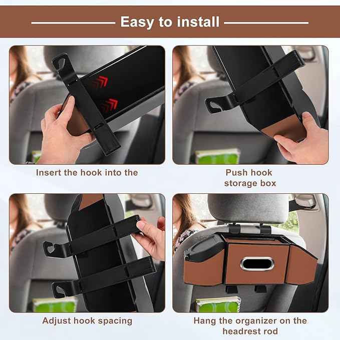 7-In-1 Car Seat Back Organizer with Cup Holders, Tissue Box, Garbage Can&Hooks, Multifunctional Headrest Storage Organizer, Headrest Cup Holder for Backseat, Car Accessories for Trips, Travels(Brown)
