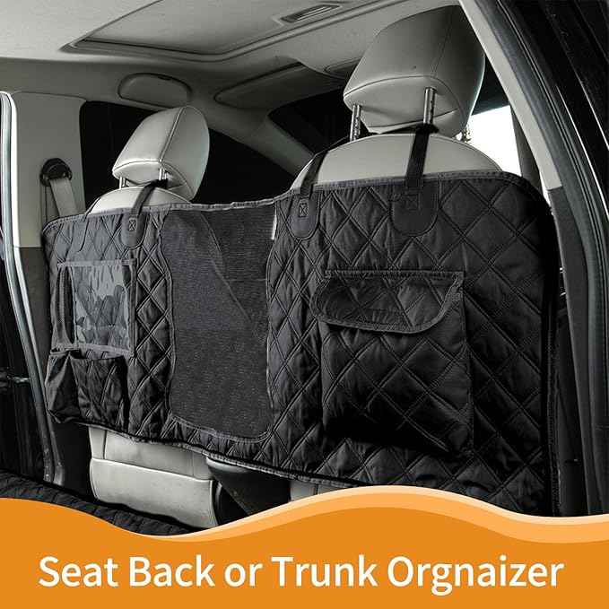 Dog Car Seat Cover for Back Seat, Dog Hammock for Car, Waterproof Backseat Cover for Dogs in Car SUV & Truck, with Mesh Window and Multiple Pockets