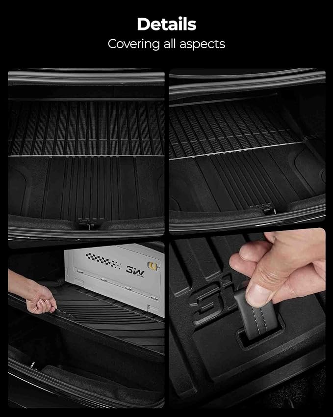 3W Cargo Liner Tesla Model 3 2024 2025 2026 Trunk Mat, All Weather Protection Waterproof, Custom Fit TPE Accessories Black