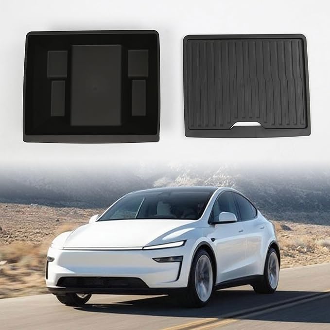 Under Seat Storage Box Organizer for Tesla Model Y Juniper 2025 2026 - Rear Row，Anti-Slip Hidden Underseat Organizer Tray with Lid Cover Storage Box for Model Y Juniper Interior Accessories (1 Pack）
