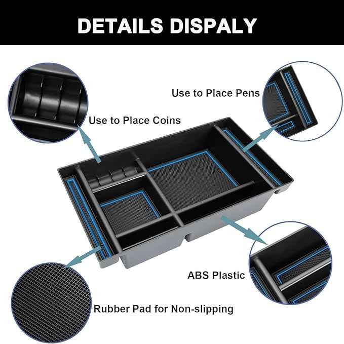 PIMCAR Center Console Organizer Compatible with 2019-2022 Chevy Silverado 1500/GMC Sierra 1500 & 2020-2023 Chevy Silverado/GMC Sierra 2500 HD/3500 HD (Full Console w/Bucket Seats ONLY) Blue Trim