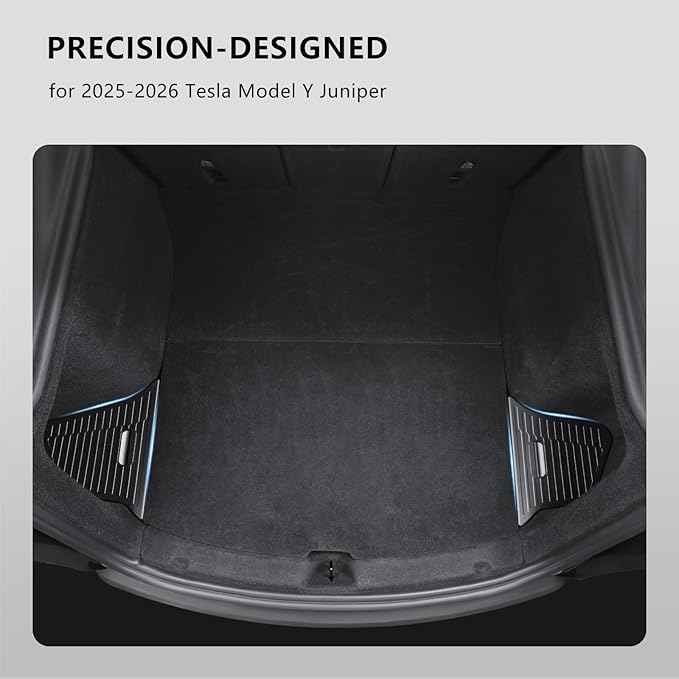 Trunk Storage Bins for Tesla Model Y Juniper, 2-Piece Waterproof Organizer with Lids, Black Side Storage Box, 2025-2026