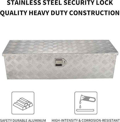 39 Inch Aluminum Tool Box 5 Bar Tread ToolBox for Truck Bed Car Outdoor Trailer Pickup Underbody RV ATV Storage Underbed Tools Organizer with Lock and Keys,Silver (39"X13"X10")