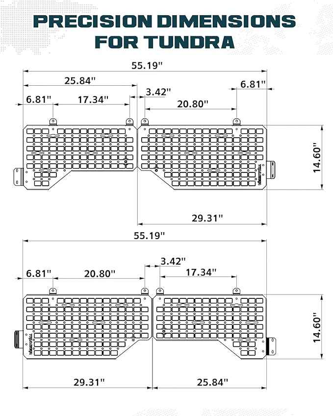 Heavy-Duty Side Bed MOLLE Panel Fit for 2007-2021 Toyota Tundra, Military-Grade Aluminum Truck Bed Storage Panel, 300lbs Load Capacity