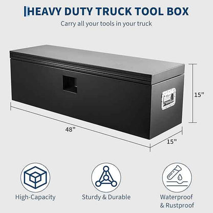 GarveeLife Heavy Duty Steel Truck Bed Tool Box – Weatherproof & Lockable Storage with Dual Gas-Shock Lids, Drill-Proof Security, Global Fit for Pickup, Trailer, RV – Secure Truck Bed Toolbox