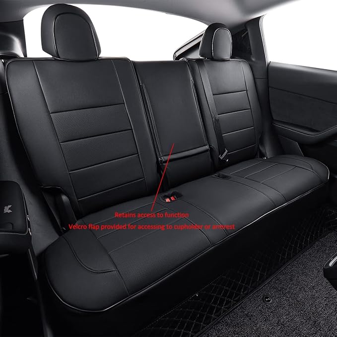 EKR Model Y Seat Covers for Tesla Model y 2020 2021 2022 2023 2024 2025 Long Range/Performance/Standard Range (Only for 5 Seats),Leather Car Seat Cover Full Set,Faux Leather (Black)