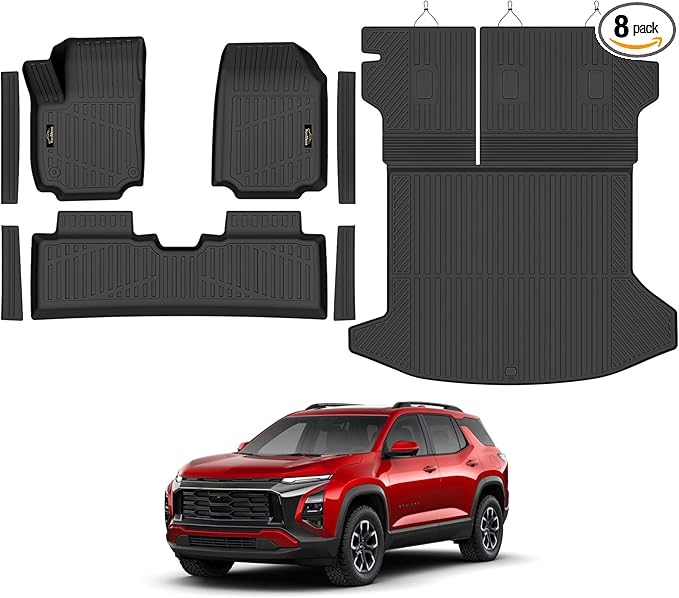 Floor Mats & Cargo Mat with Backrest Mat Custom for Chevy Equinox 2025 2026 (Only Gas) /GMC Terrain, Door Sill Guards, All Weather TPE Full Set Floor Liners Trunk Mat for Chevrolet Equinox Accessories
