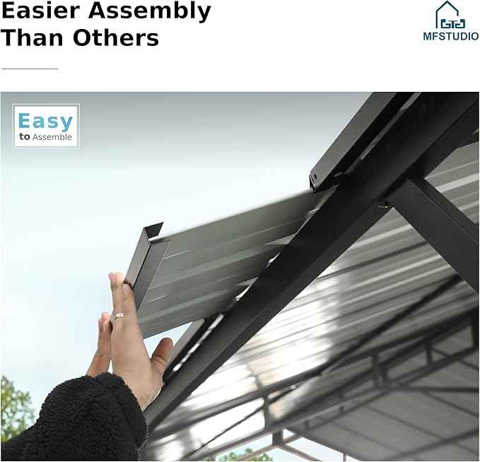 MFSTUDIO Carport 10x20 ft, Outdoor Heavy Duty Metal Shed Carports, Metal Garage Car Shelter Shade Car Port with Galvanized Roof, Frame and Bolts for Cars, Truck and Boats