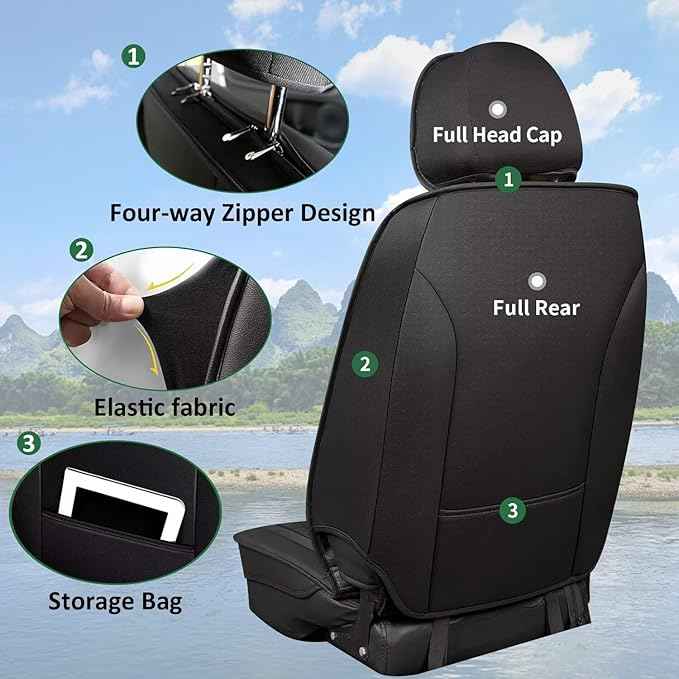 YORKENIC Fit for Lincoln Nautilus Seat Covers Front Set 2014-2025 2026: Breathable Leather Car Seat Covers Compatible Airbag (2 Front Set, Black)
