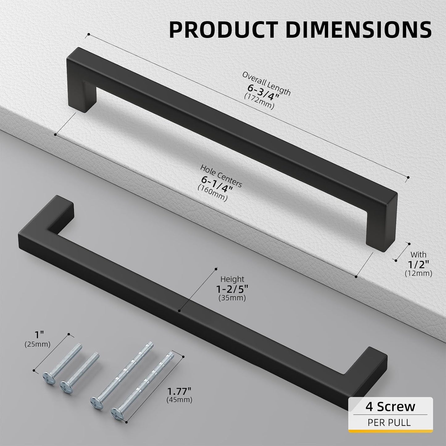 Goldenwarm 10 Pack Black Square Bar Cabinet Pull Drawer Handle Stainless Steel Modern Hardware for Kitchen and Bathroom Cabinets Cupboard,Center to Center 6-1/4in(160mm) Kitchen Cupboard Handles