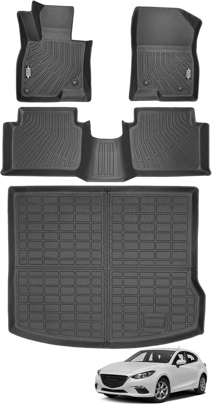 Custom Fit Floor Mats for Mazda 3 Hatchback 2014-2018, All Weather TPE Floor Liners with Trunk Mat, Odorless Full Set Interior Accessories