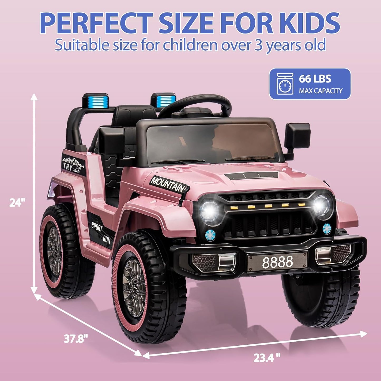 12V Kids Ride On Truck Car, Battery Powered Electric Vehicles with Remote Control, Spring Suspensions, 3 Speeds, LED Lights, Music, MP3, Ride On Toy Car for Children Toddles Boys Girls, Light Pink - AutoBay