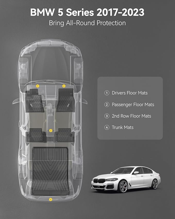 3W Floor Mats & Cargo Liner Fit for BMW 5 Series G30 2017-2023 All Weather TPE Floor Liner Custom Fit for BMW G30 5 Series 520i 530i 535i 540i 540d 550i Full Set Car Accessories (Not for GT & 530e)