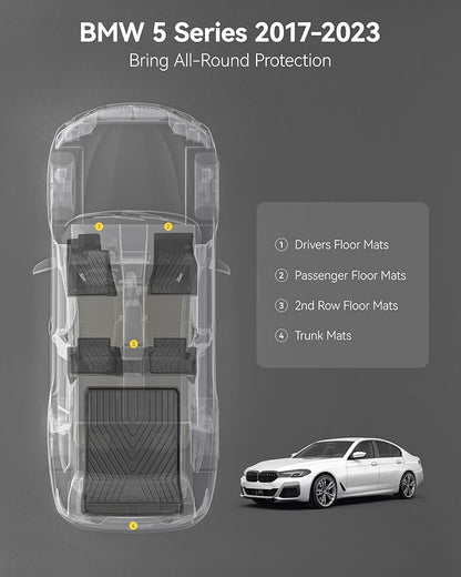 3W Floor Mats & Cargo Liner Fit for BMW 5 Series G30 2017-2023 All Weather TPE Floor Liner Custom Fit for BMW G30 5 Series 520i 530i 535i 540i 540d 550i Full Set Car Accessories (Not for GT & 530e)