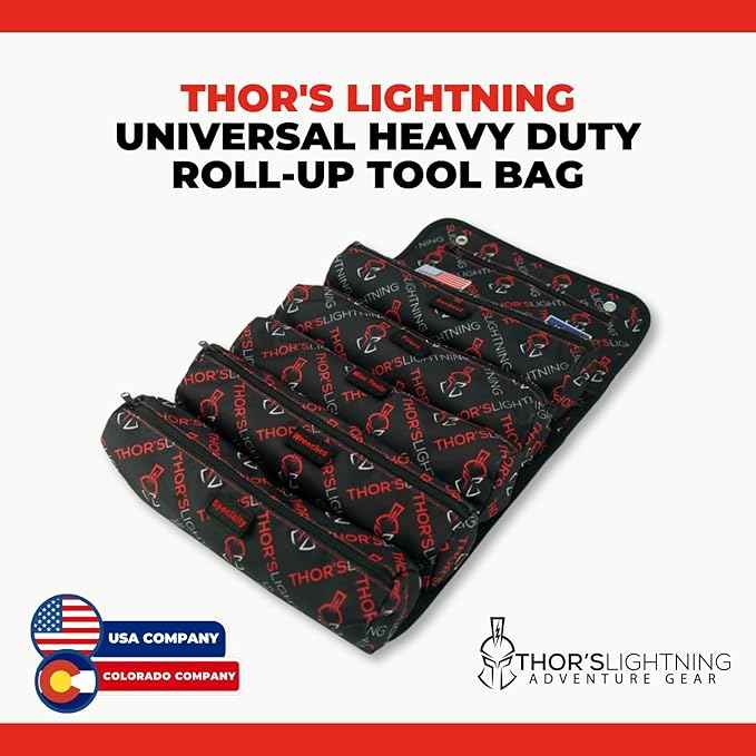 Thor's Lightning Air Systems Universal Heavy Duty Tool Bag Roll, Organizer for Tools with 7 Labeled & Detachable Compartments, Suitable for Travel Tool Storage Kit for Car, Truck, UTV, 4x4 Offroad